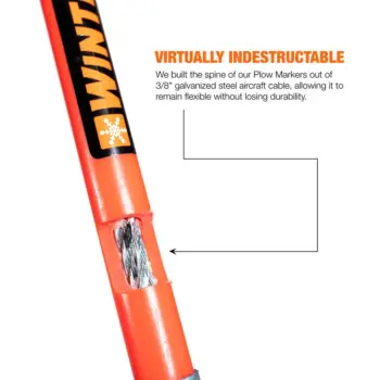 Virtually indestructible plow markers with galvanized steel aircraft cable spine cutout detail of steel spine