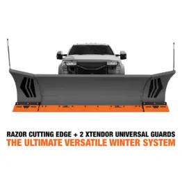 Pegasus XL contractor carbide expandable snow plow cutting edge blade system on truck