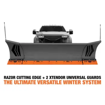 Pegasus XL contractor carbide expandable snow plow cutting edge blade system on truck